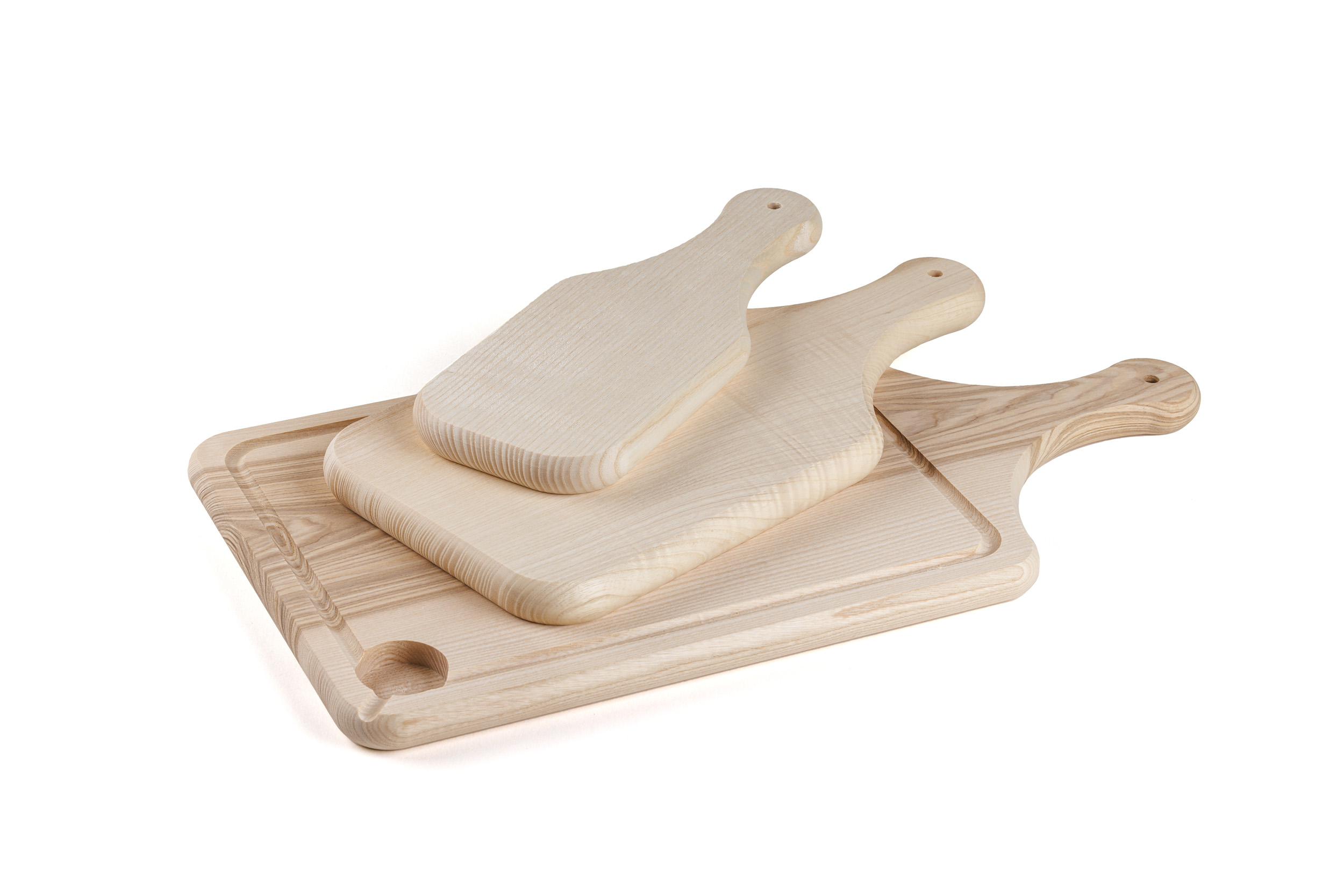 Trio de planches à découper en bois avec manche, modèle rustique