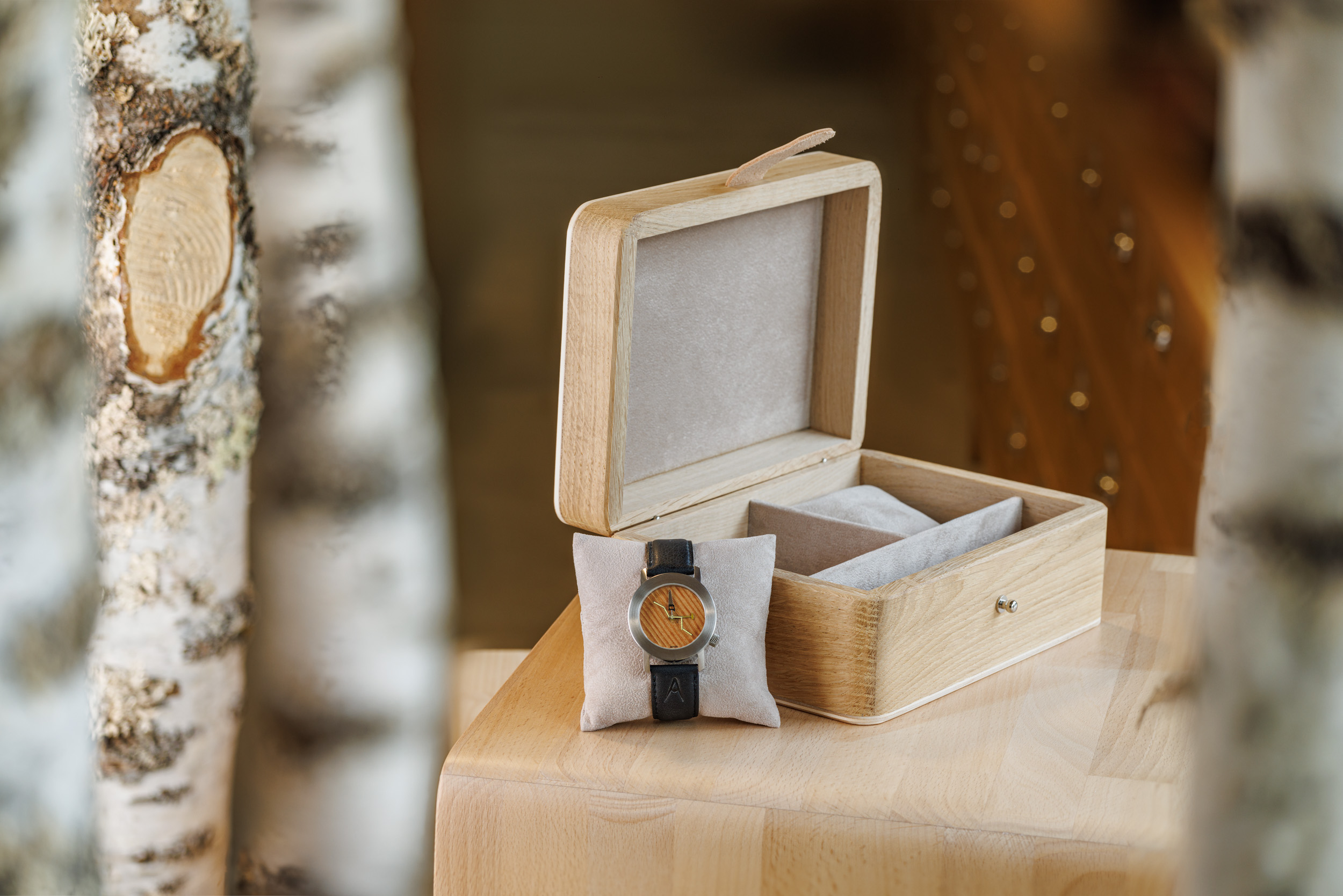 Coffret 2 montres chêne massif languettes