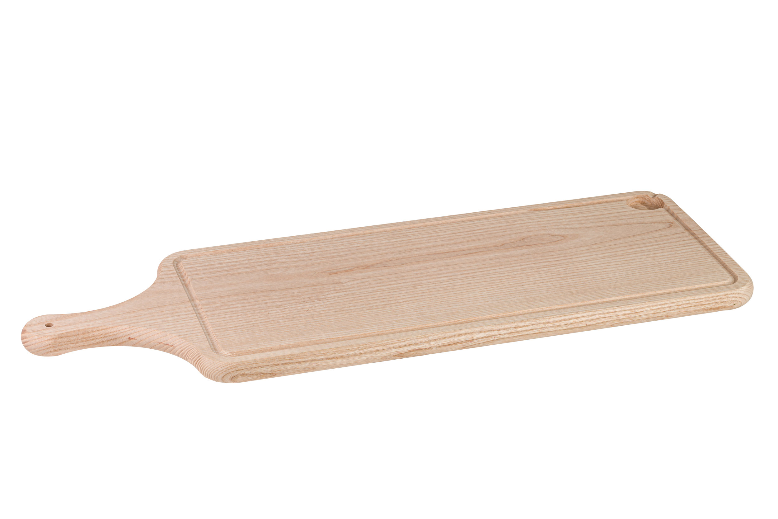 Planche à découper avec manche, modèle xxl. Découpe de tomates et courgettes dans un jardin.